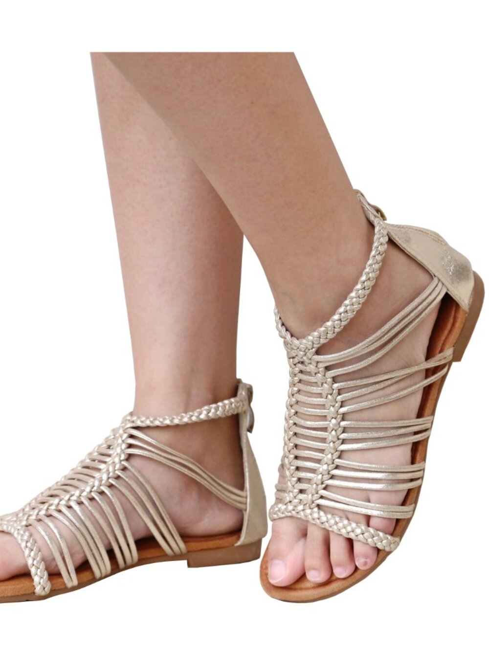 New Women's Gold Strappy Gladiator Sandals